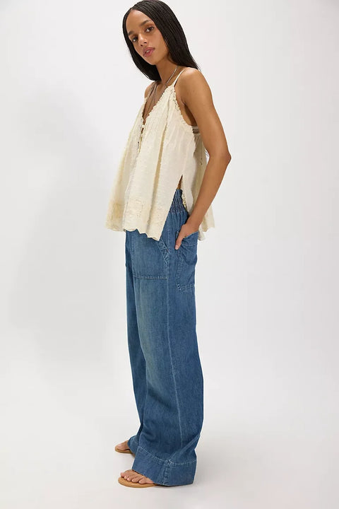 Free People Breezy Denim Pull On In Cobalt