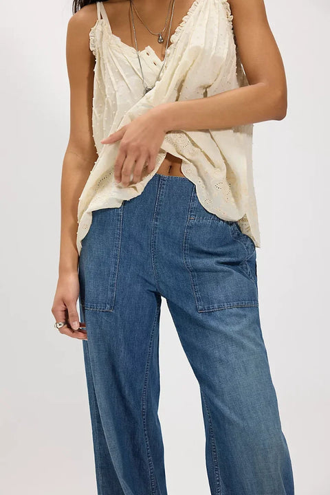 Free People Breezy Denim Pull On In Cobalt