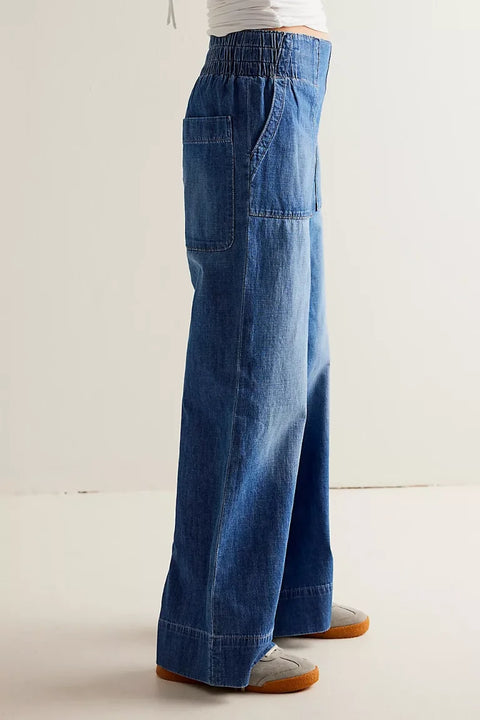 Free People Breezy Denim Pull On In Cobalt