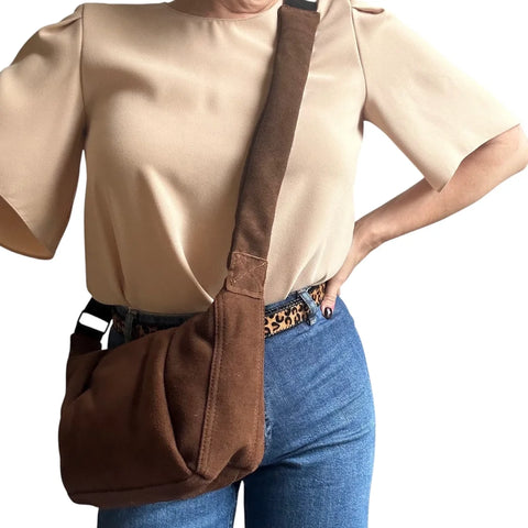 Sixton London Brixton Cross Body Sling Bag - Brown Suede - Small