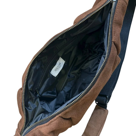 Sixton London Brixton Cross Body Sling Bag - Brown Suede - Small