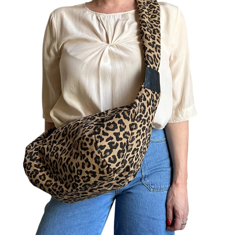 Sixton London Brixton Cross Body Sling Bag Sand Leopard Print Large