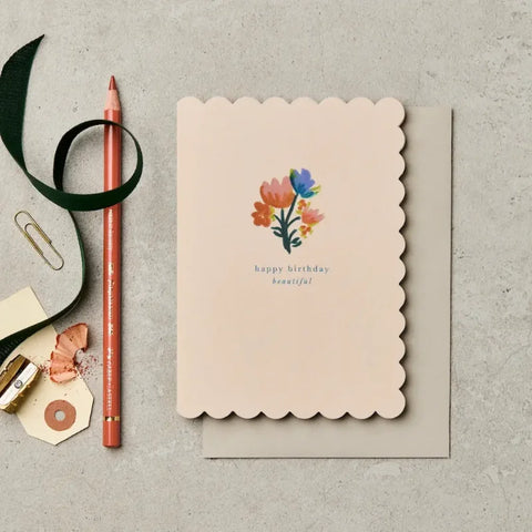 Katie Leamon KL-C1073 Happy Birthday Beautiful Floral Scallop