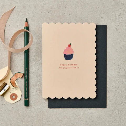 Katie Leamon KL-C1075 Happy Birthday Cupcake Scallop Card