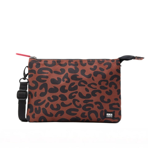 Roka London Carnaby Crossbody XL Leopard Print Recycled Canvas
