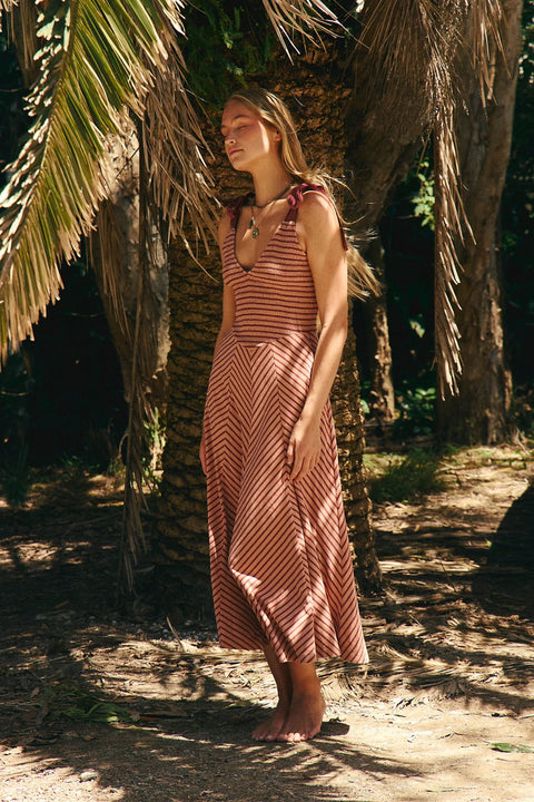 Free People Cecelia Midi Dress In Burnt Henna Combo
