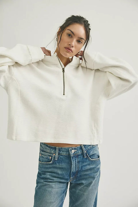 Free People Celeste Quarterv Zip In Clean Ivory