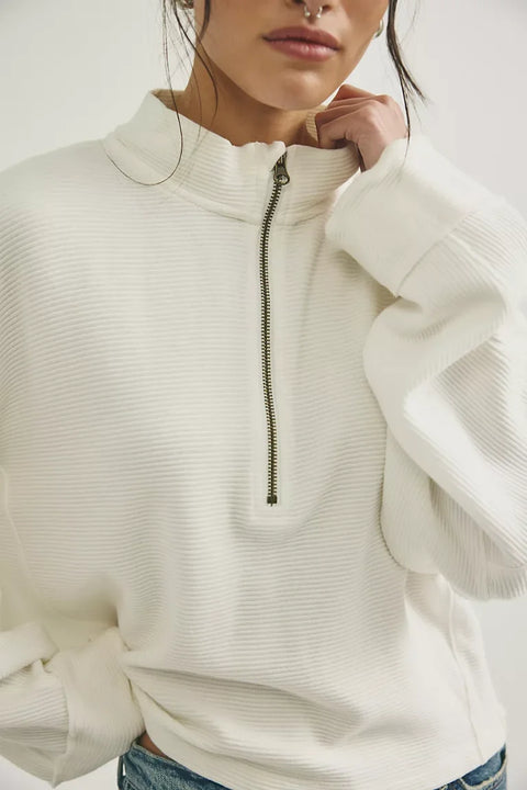 Free People Celeste Quarterv Zip In Clean Ivory
