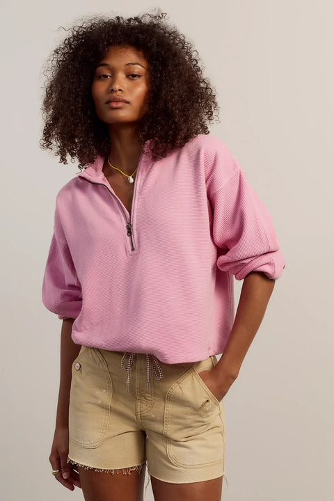 Free People Celeste 1/4 Zip Top In Hummingbird Pink