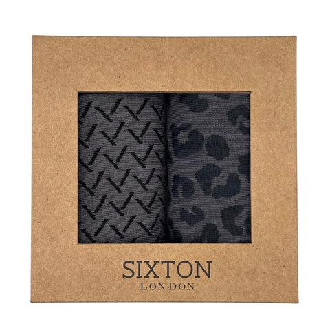 Sixton London Charcoal Kyoto & Leopard Sock Box