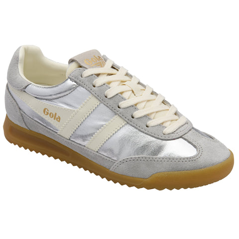 Gola CLB858JW Firefly Metallic Trainer Silver/Off White