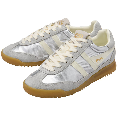 Gola CLB858JW Firefly Metallic Trainer Silver/Off White