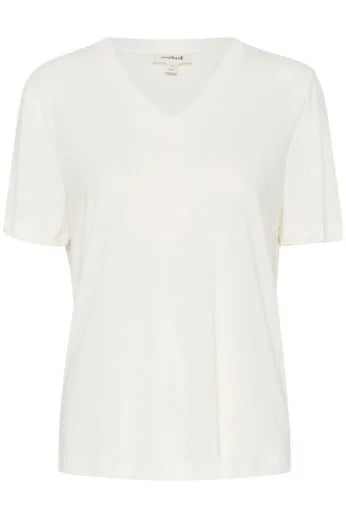 Soaked In Luxury Columbine Loose Fit V-Neck T-shirt In Broken White