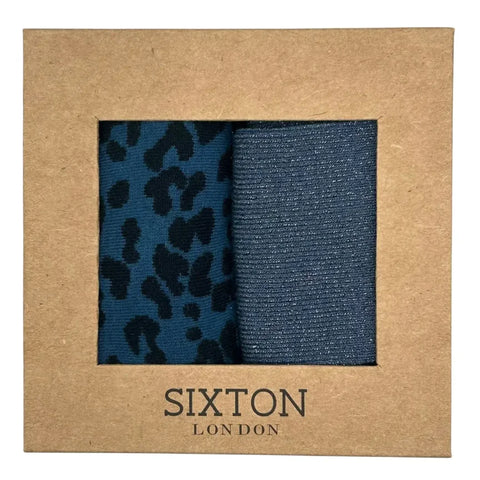 Sixton London Denim Leopard & Blue Vegas Sock Box Duo