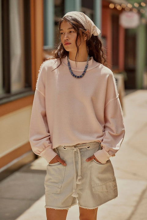 Free People Palm Springs Turtle Neck Sweater In Chalk Mauve