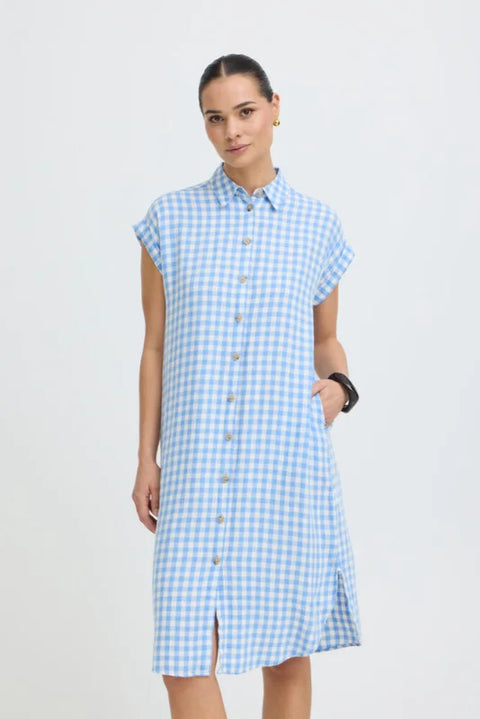 B Young Falakka Ss Shirt Dress In Della Robbia Blue Check