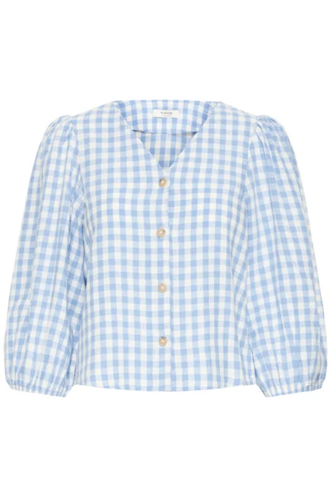B Young Falakka Puff Shirt In Della Robbia Blue Check