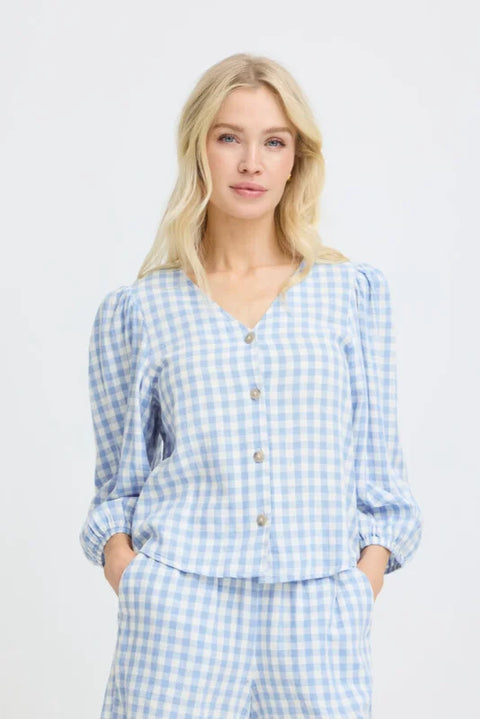 B Young Falakka Puff Shirt In Della Robbia Blue Check