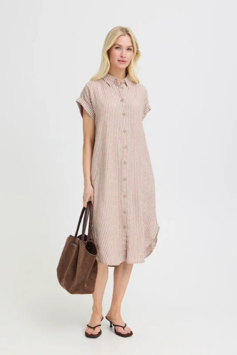 B Young Falakka Ss Shirt Dress In Woodsmoke Stripe