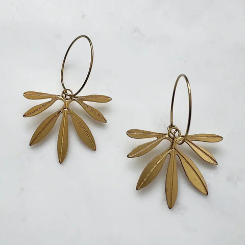 MicaPeet FPDE-GLD Gold Fan Palm Statement Drop Earrings