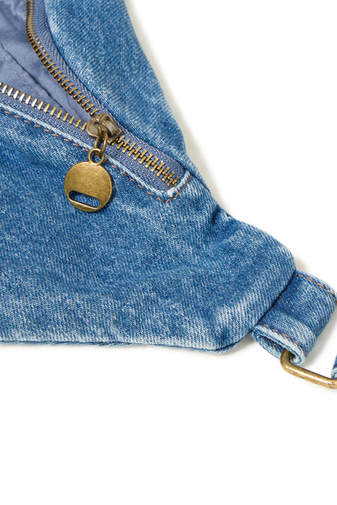 Fransa Alvina Bumbag 1 Bag In Mid Blue Denim W Cognac