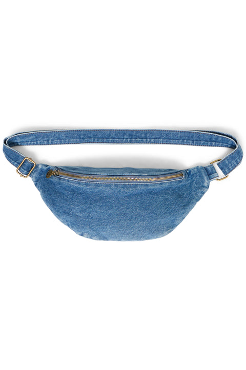 Fransa Alvina Bumbag 1 Bag In Mid Blue Denim W Cognac