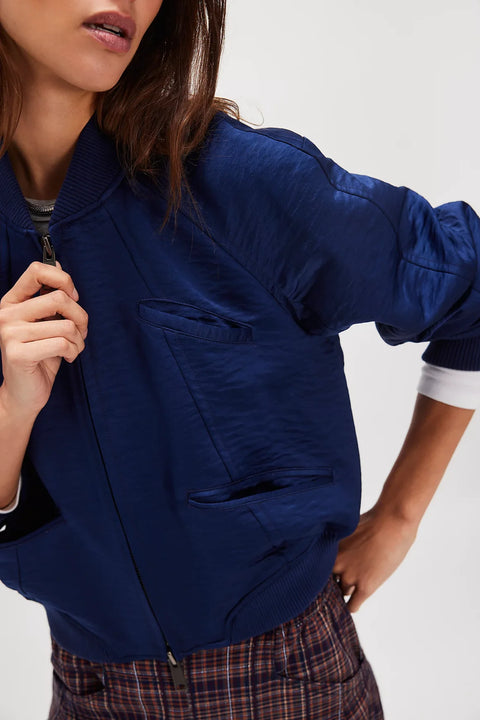 Free People Ellie Satin Bomber In Cosmic