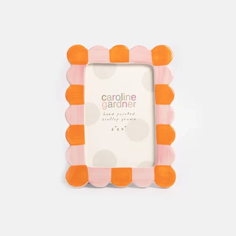 Caroline Gardner Gifts FRM100 Pink & Orange Scallop Edge 4x6" Photo Frame