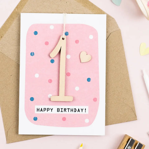 Daisycat Cards GA01 Age 1 Birthday Keepsake Card - Pink