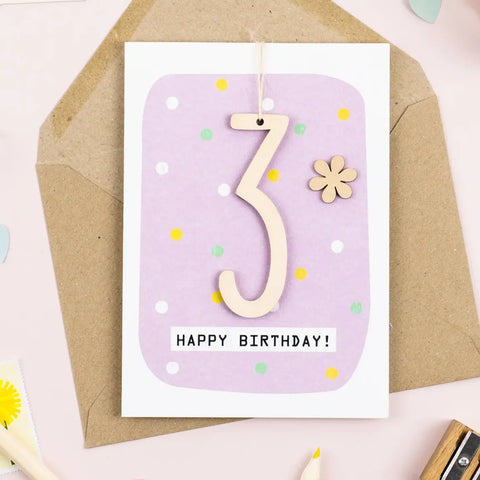 Daisycat Cards GA03 Age 3 Birthday Card