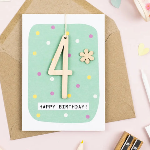 Daisycat Cards GA04 Age 4 Birthday Keepsake Card