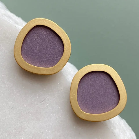 MicaPeet GCS-LLC Coloured/Gold Circle Geometric Stud Earrings Lilac