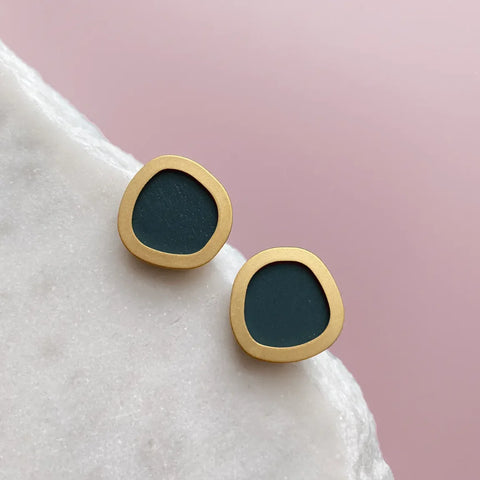 MicaPeet GCS-PET Coloured/Gold Circle Geometric Stud Earrings Petrol