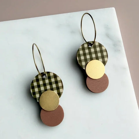 MicaPeet Gingham Double Circle Hoop Earrings Olive & Pink