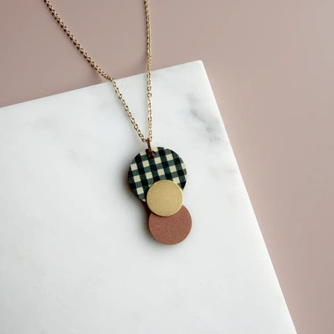 MicaPeet Gingham Double Circle Necklace Teal & Pink