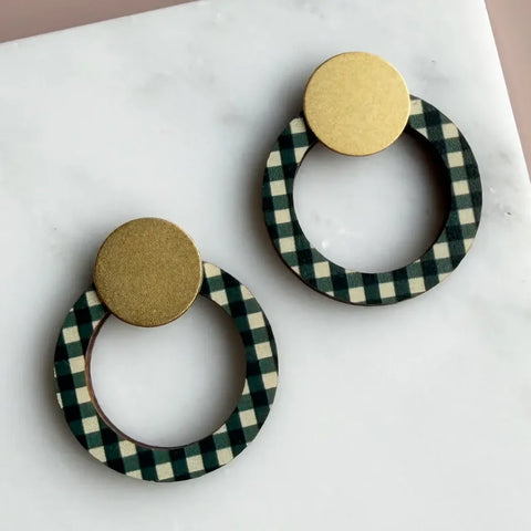 MicaPeet Gingham Geometric Ring Stud Earrings Teal