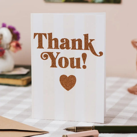 Oh Squirrel GL118 Thank You' Candy Stripe Card w/ Glitter