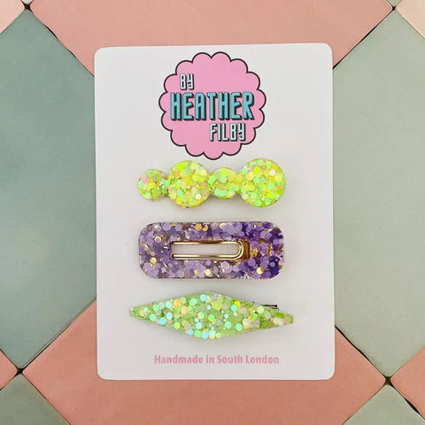 Heather Filby Green Lilac Clips x 3
