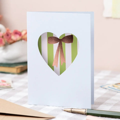 Oh Squirrel HEART12 BOW Foil Bow Blue Cut Out Heart Card