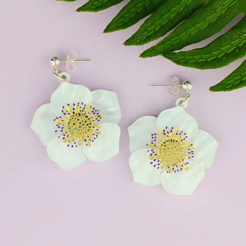 Little Moose Hellebore White Earrings