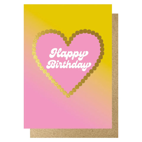 Lucky Ink HGD 010 Happy Birthday Pink Ombre Gold Hot Foil Heart Card