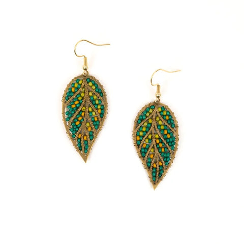 Altiplano JEA686EM Beaded Leaves Earring | Emerald