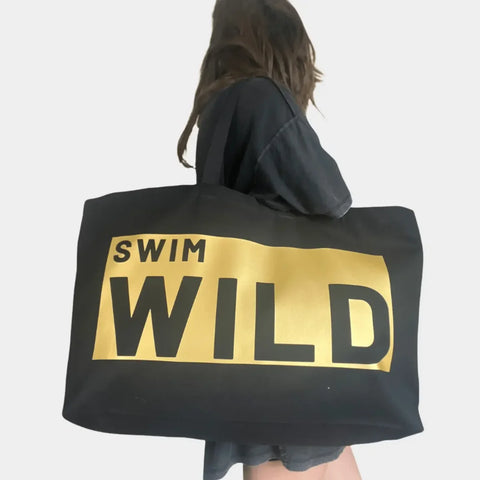 The Cornish Studio Jumbo Swim Wild Bag Black/Gold