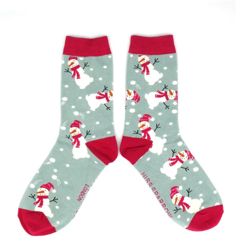 Miss Sparrow SKS247 Snowmen Socks Duck Egg