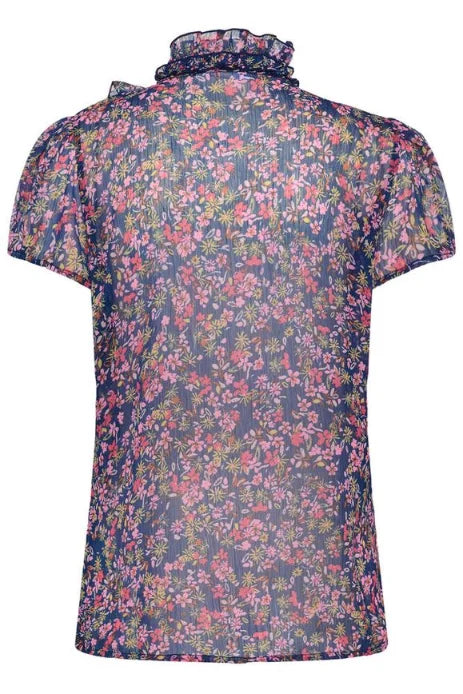 Saint Tropez Lilja Crinkle SS Shirt In Navy Peony Blooms