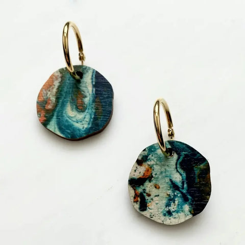 MicaPeet Marble Circle Hoop Earrings Orange/Teal