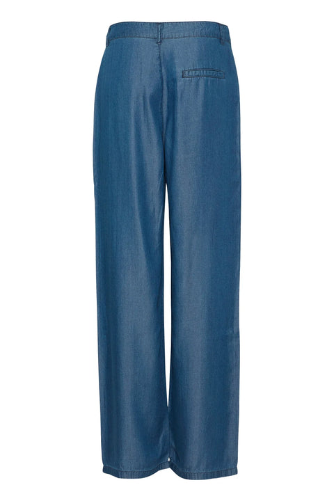 Pulz Gaja Hw Pants Wide Leg In Medium Blue Denim