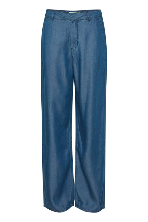 Pulz Gaja Hw Pants Wide Leg In Medium Blue Denim