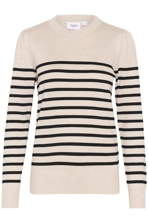 Saint Tropez Mila LS Striped Pullover In Gray Morn Mila Stripe
