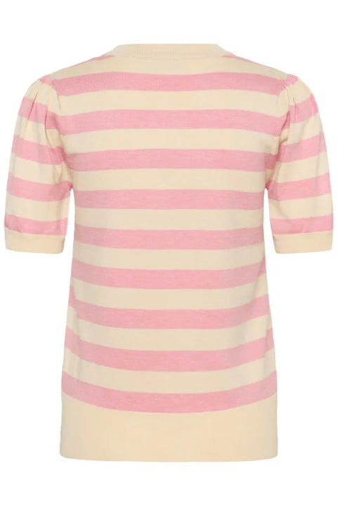Saint Tropez Mila SS Block Stripe Pullover In Cameo Pink Birch Block Stripe